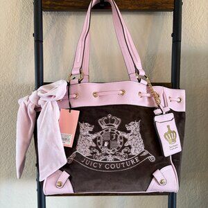 Juicy Couture Classic Scotty Dog Velour Tote Bag Pink Brown Y2K NWT